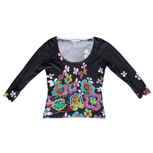Y2K Vintage Alberto Makali Medium Sweater Black Colourful Bright Floral